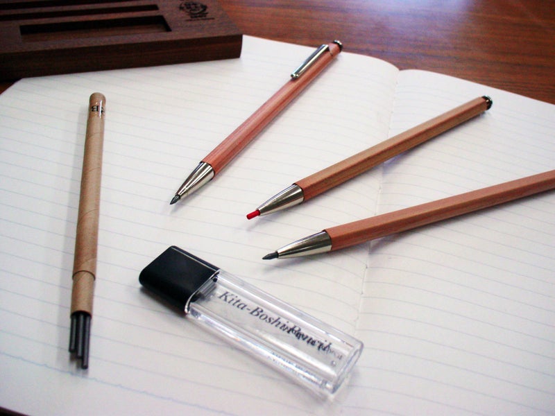 Kitaboshi 2.0mm Mechanical Pencil, Wooden Barrel with Pocket Clip, #1 B, Black Lead, 1ea (OTP-680NCP), natural wood color w/clip - Image 1